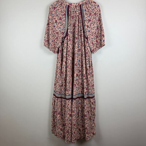 Wonderly Maxi Dress Women L Pink Multi Floral Ruffle Puff Sleeve Cottage Prairie - Picture 3 of 8